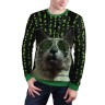 Мужской свитшот 3D «Кот в матрице» green