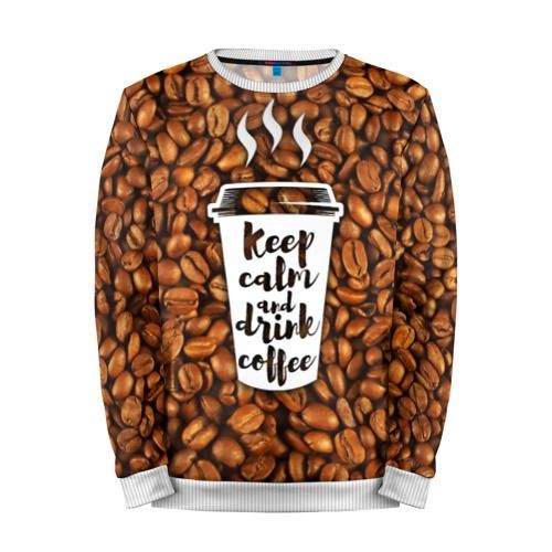Мужской свитшот 3D «keep calm and drink coffee» white